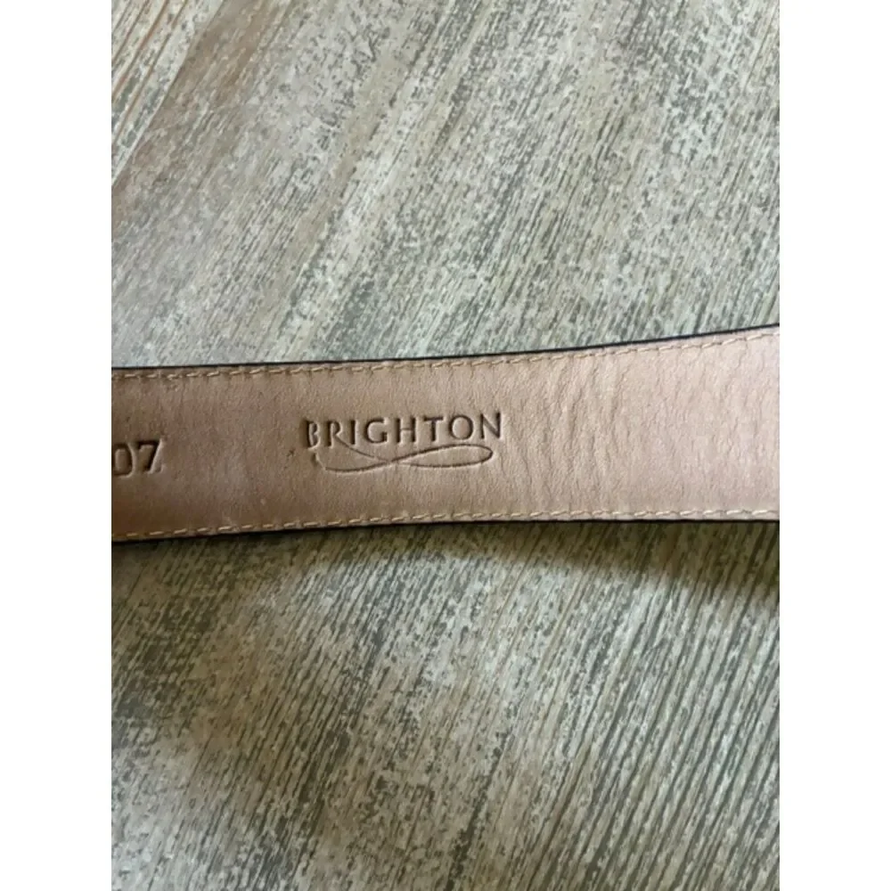 Brighton B3707 Brown Leather Belt Silver Turtle Buckle Statement